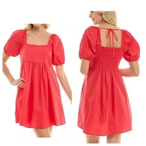 NWT Draper James Red Hibiscus Puff Sleeve Square Neck Mini Dress